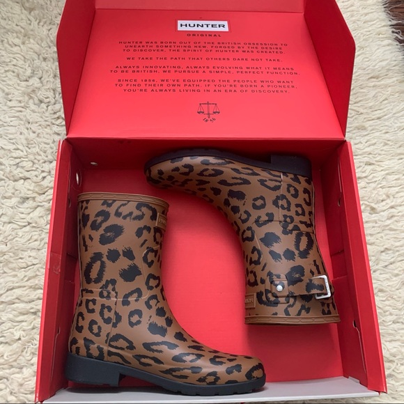 Hunter original refined short leopard hybrid print rain boots NEW - Picture 2 of 9